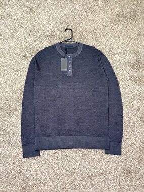 Patrick Assaraf Henley Shirt Mens Medium Gray Long Sleeve Pima Cotton